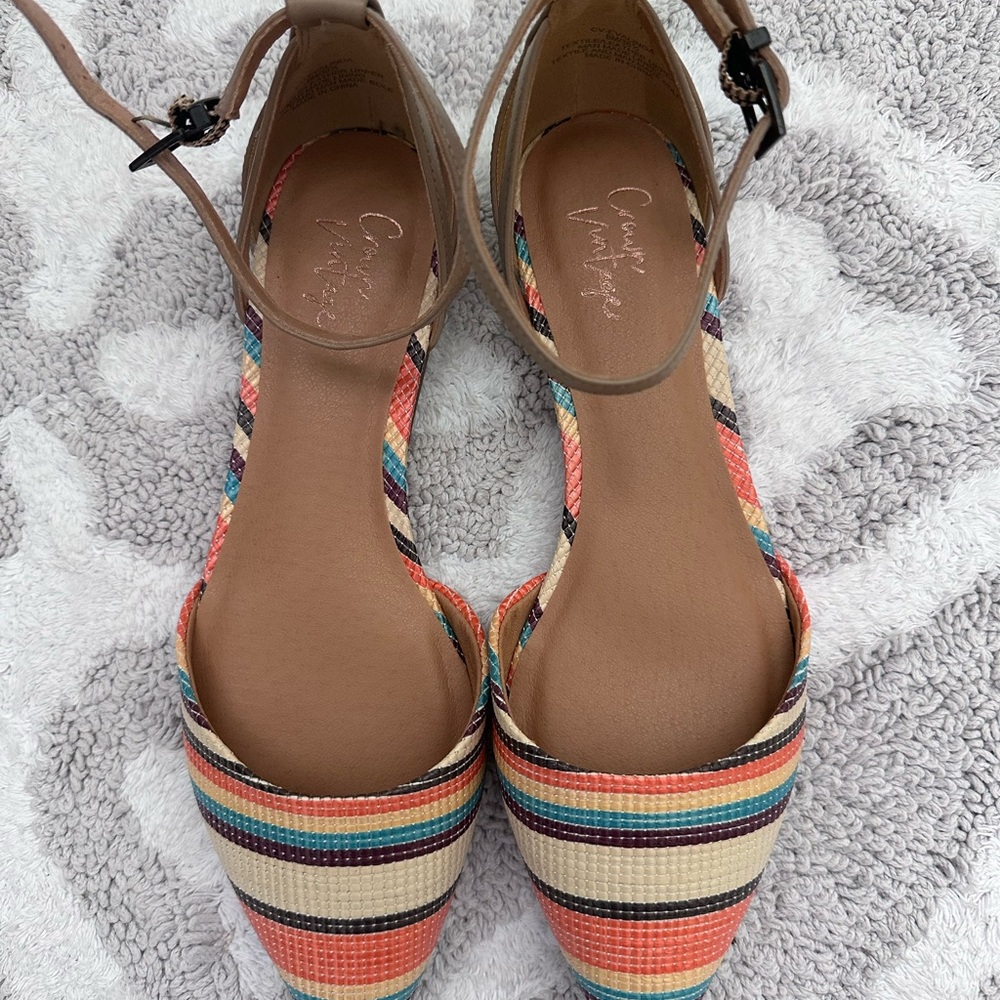 Crown Vintage Orange and Brown Flats with Ankle Strap